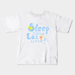 Sleep,swim,eat,repeat! Blue font Kids T-Shirt